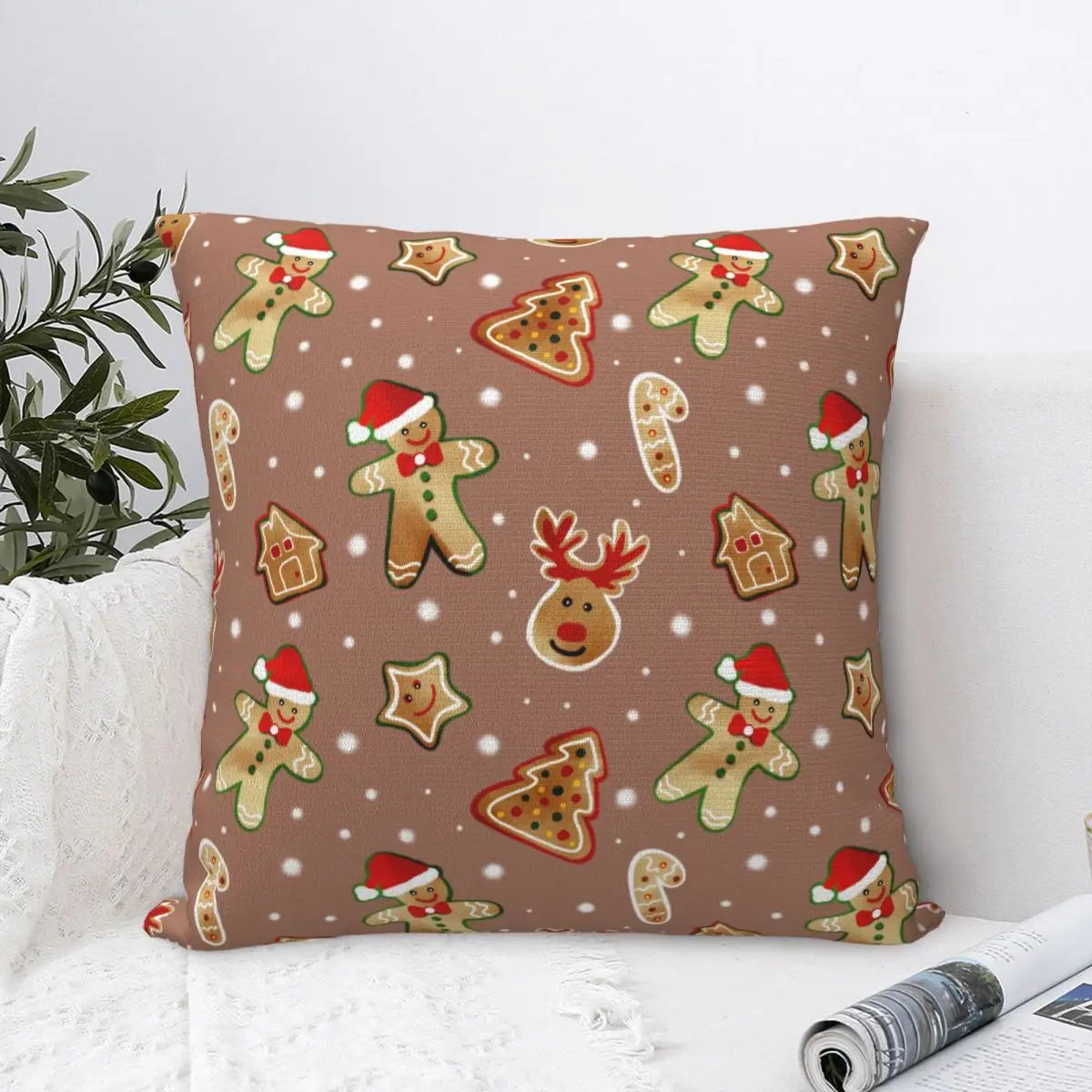 Gingerbread Pillow Cover- Cookies, Deer, Christmas Trees