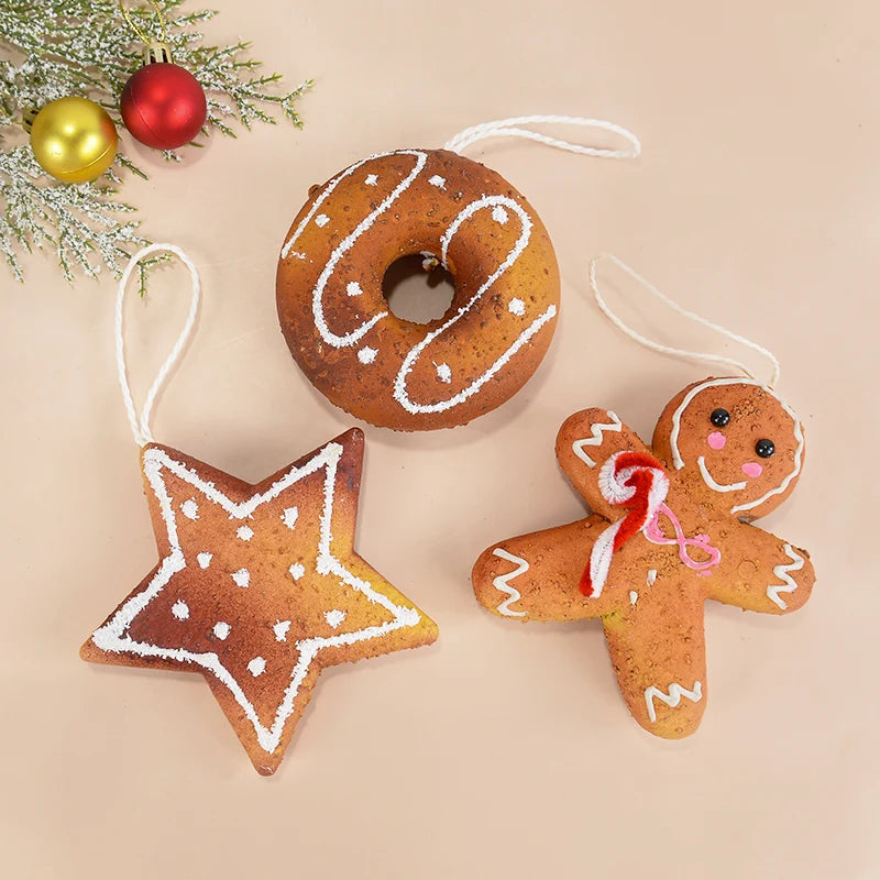 Gingerbread Man, Star, Ball, Donut, Cake & Snowflake 6 pc set Hanging Ornaments