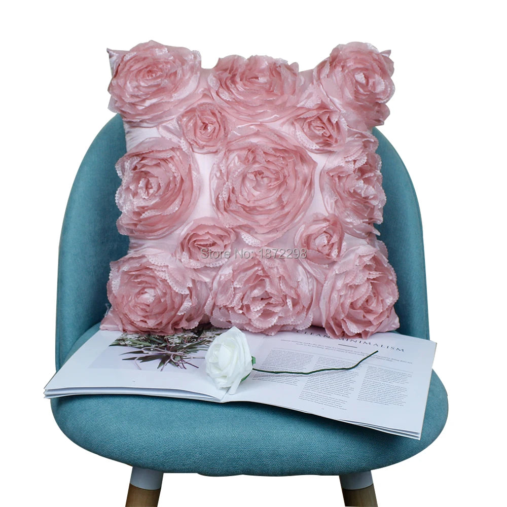 3D Rose Decorative Pillow Cover