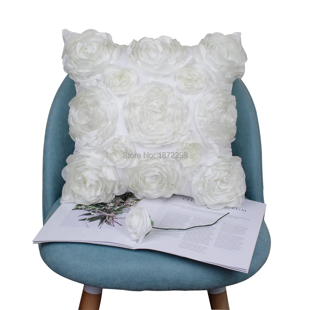 3D Rose Decorative Pillow Cover