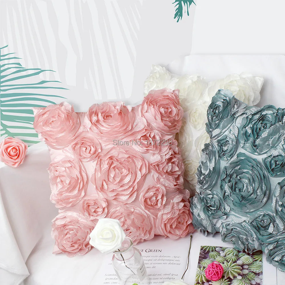 3D Rose Decorative Pillow Cover