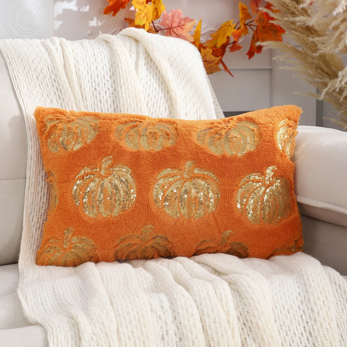 Embroidered Pumpkin Pillow Cover