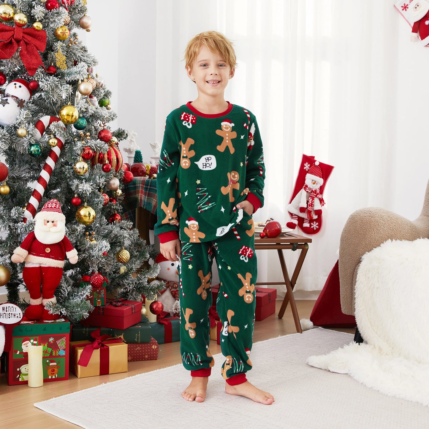 Green Gingerbread Family Christmas Pajama Set