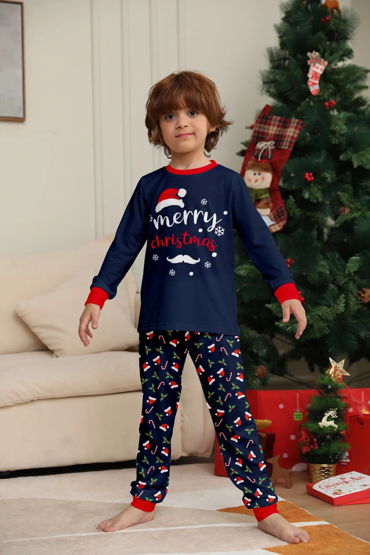 Black and Red Santa Christmas Family Matching Pajama Set