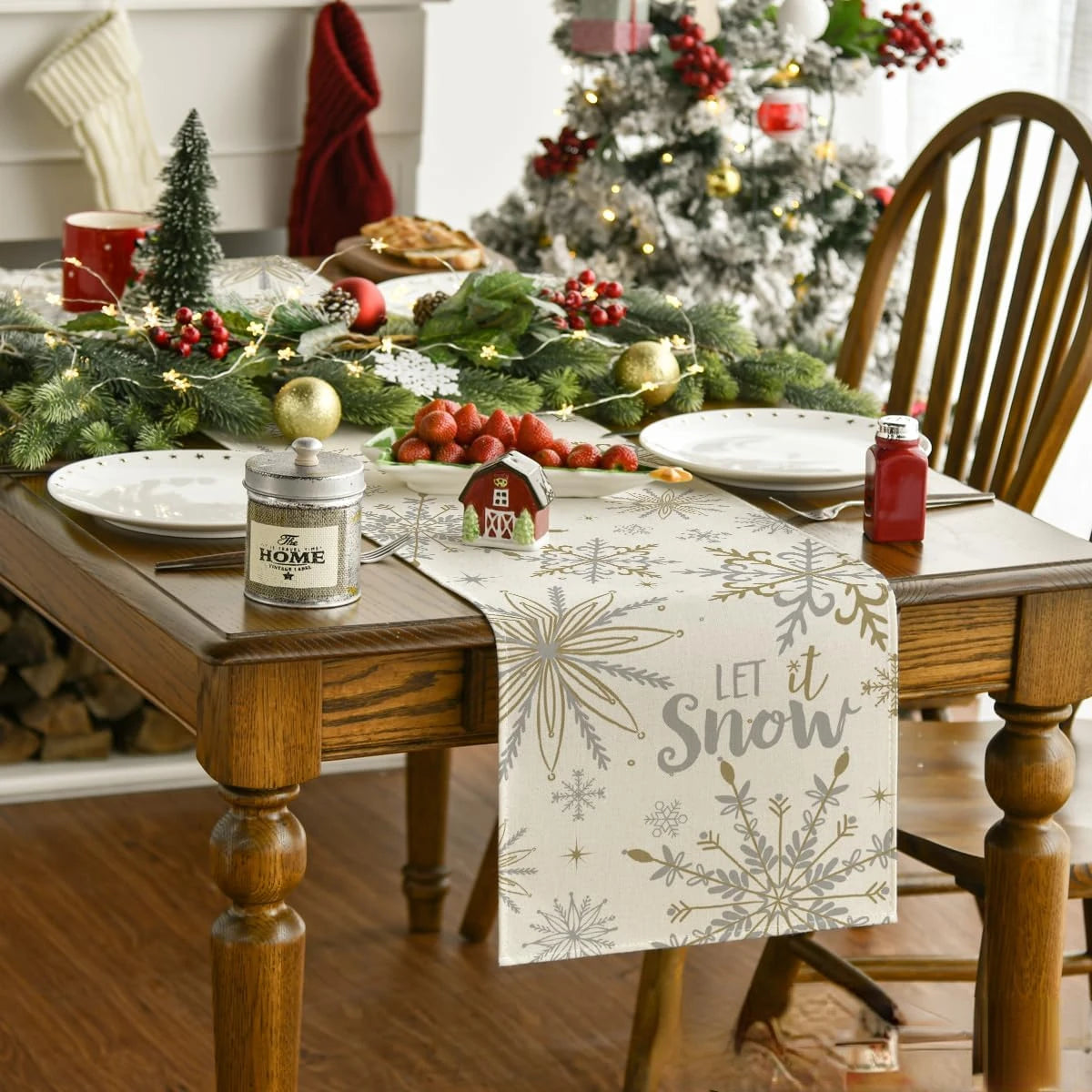 Snowflake Let It Snow Linen Table Runner