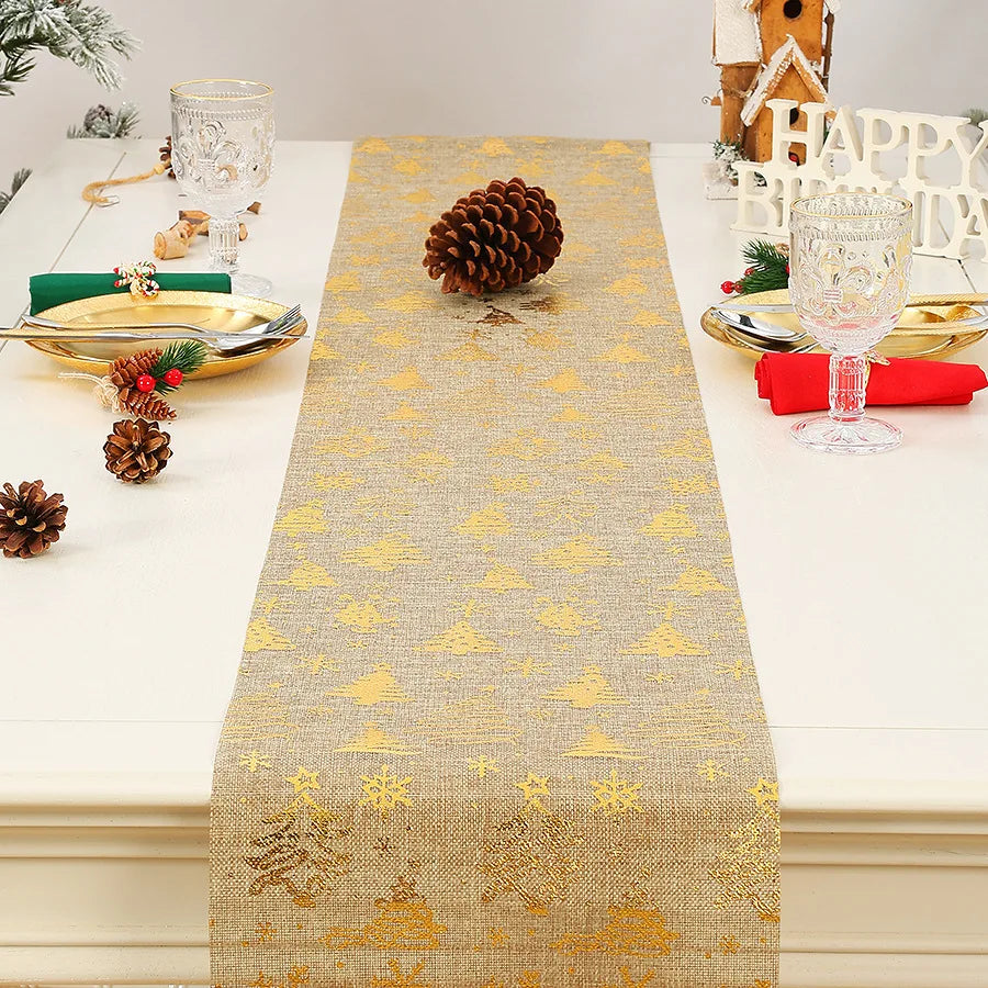 Gold Glitter Christmas Tree Table Runner