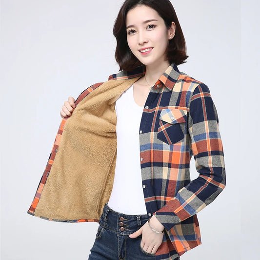 Women's Warm Fleece-Lined Plaid Shirt