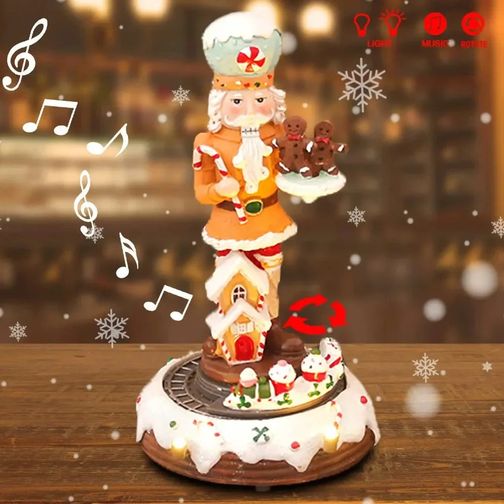 Gingerbread Nutcracker with Animated Rotating Train and LED Lights