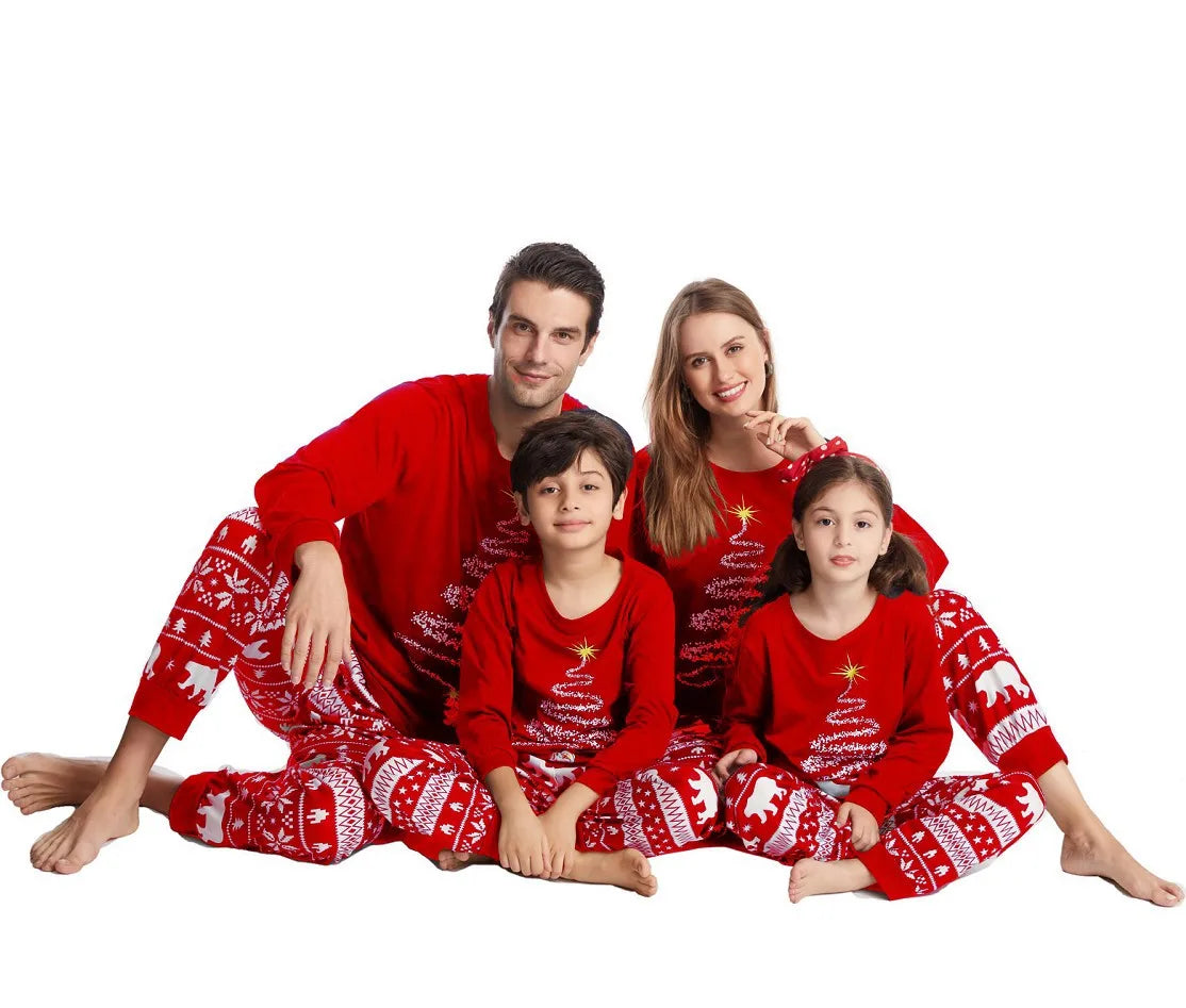 Red or Navy and White Christmas Tree Family Pajama Set