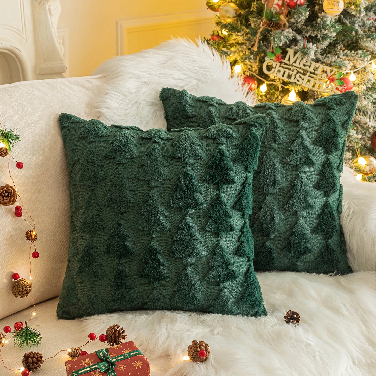 Christmas Tree or Snowflake Pillow Covers- set of 2