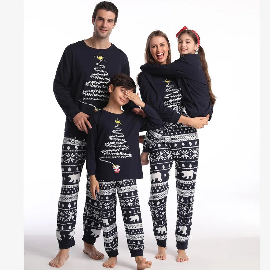 Red or Navy and White Christmas Tree Family Pajama Set