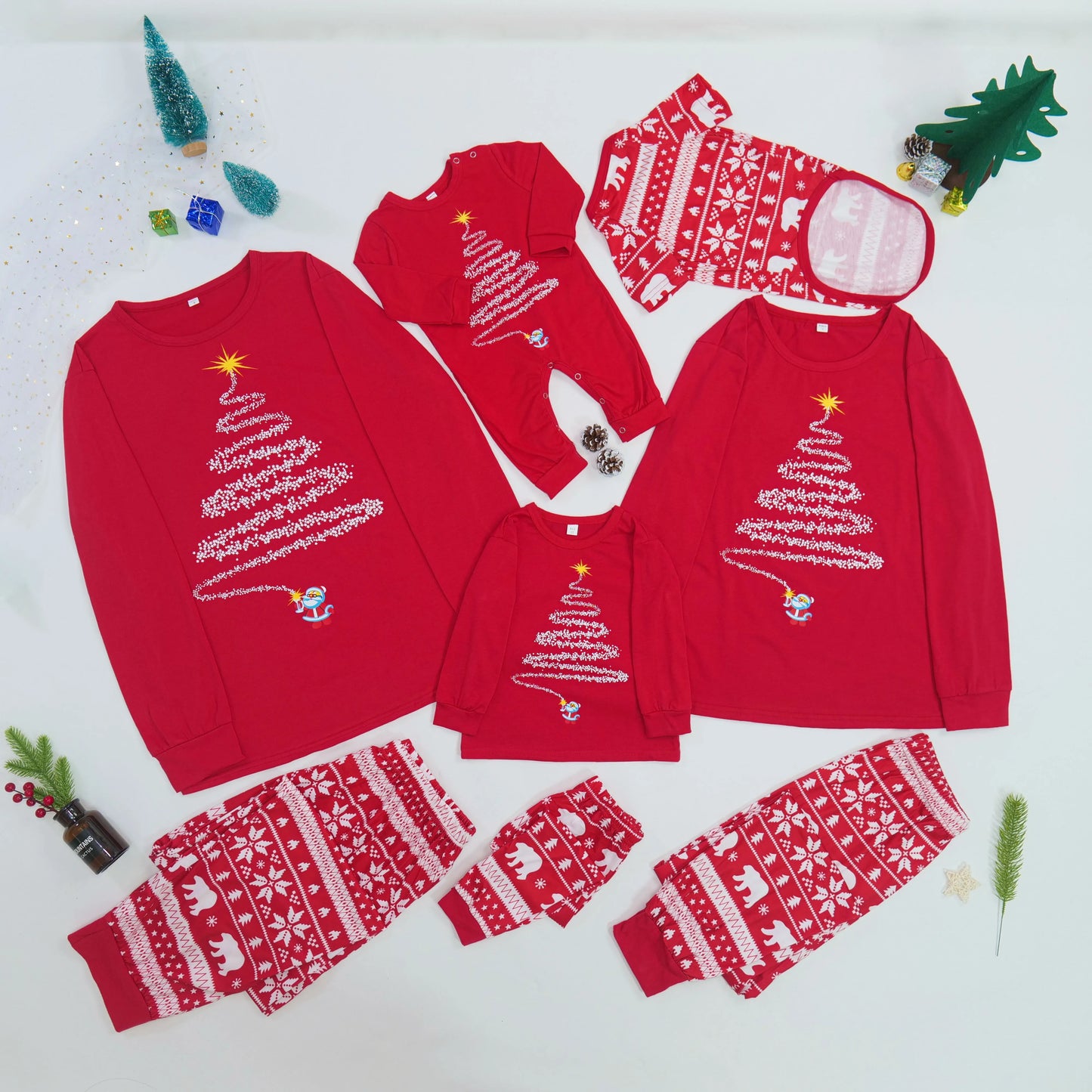 Red or Navy and White Christmas Tree Family Pajama Set