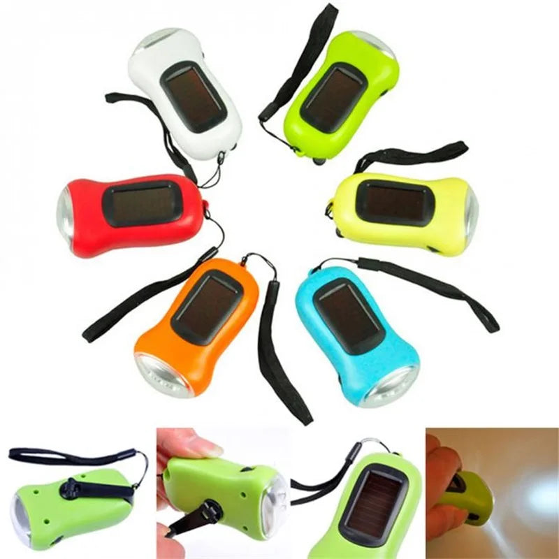 Mini Solar Power LED Hand Pressing Crank Dynamo Flashlight