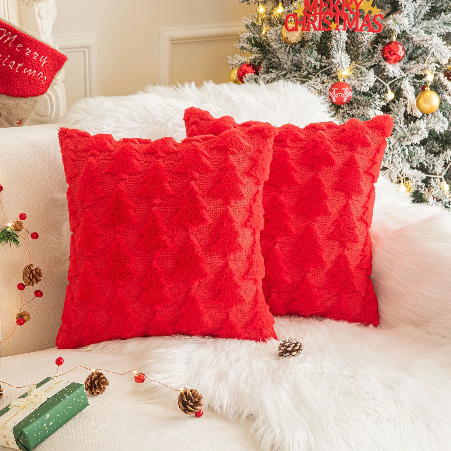 Christmas Tree or Snowflake Pillow Covers- set of 2