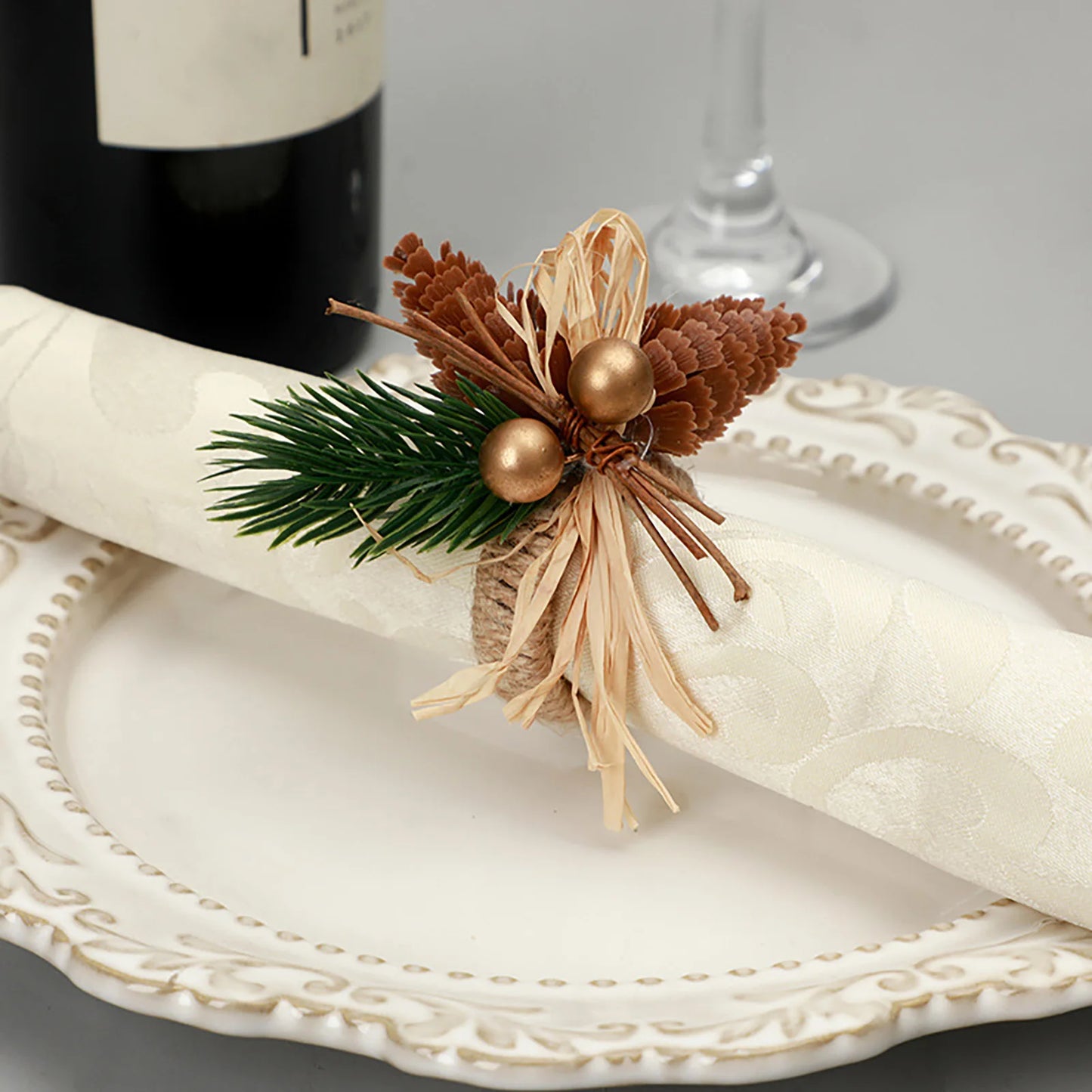 Napkin Rings- Christmas Holly Berries & Pinecones