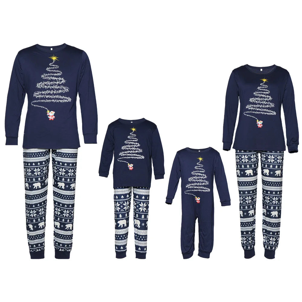 Red or Navy and White Christmas Tree Family Pajama Set