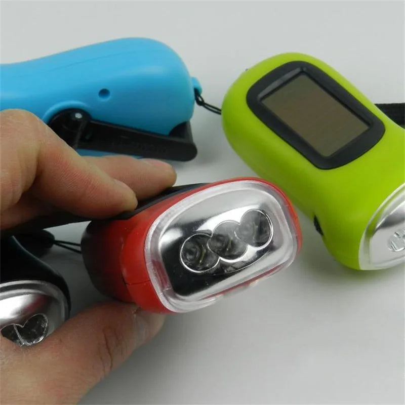 Mini Solar Power LED Hand Pressing Crank Dynamo Flashlight