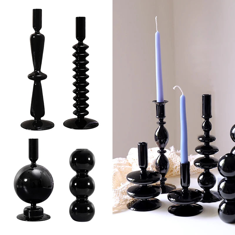 Black Glass Shapes Candle Holder