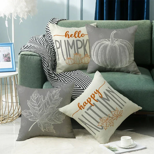 Grey Pumpkin Harvest Pillow Cover