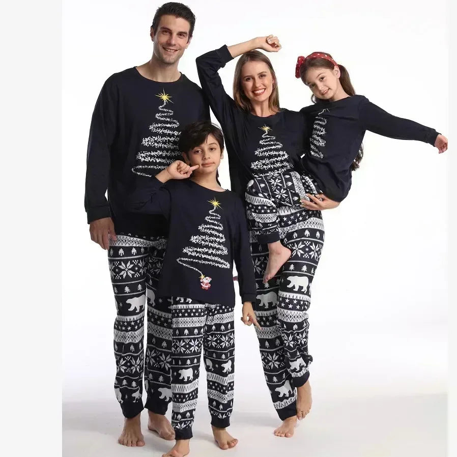 Red or Navy and White Christmas Tree Family Pajama Set