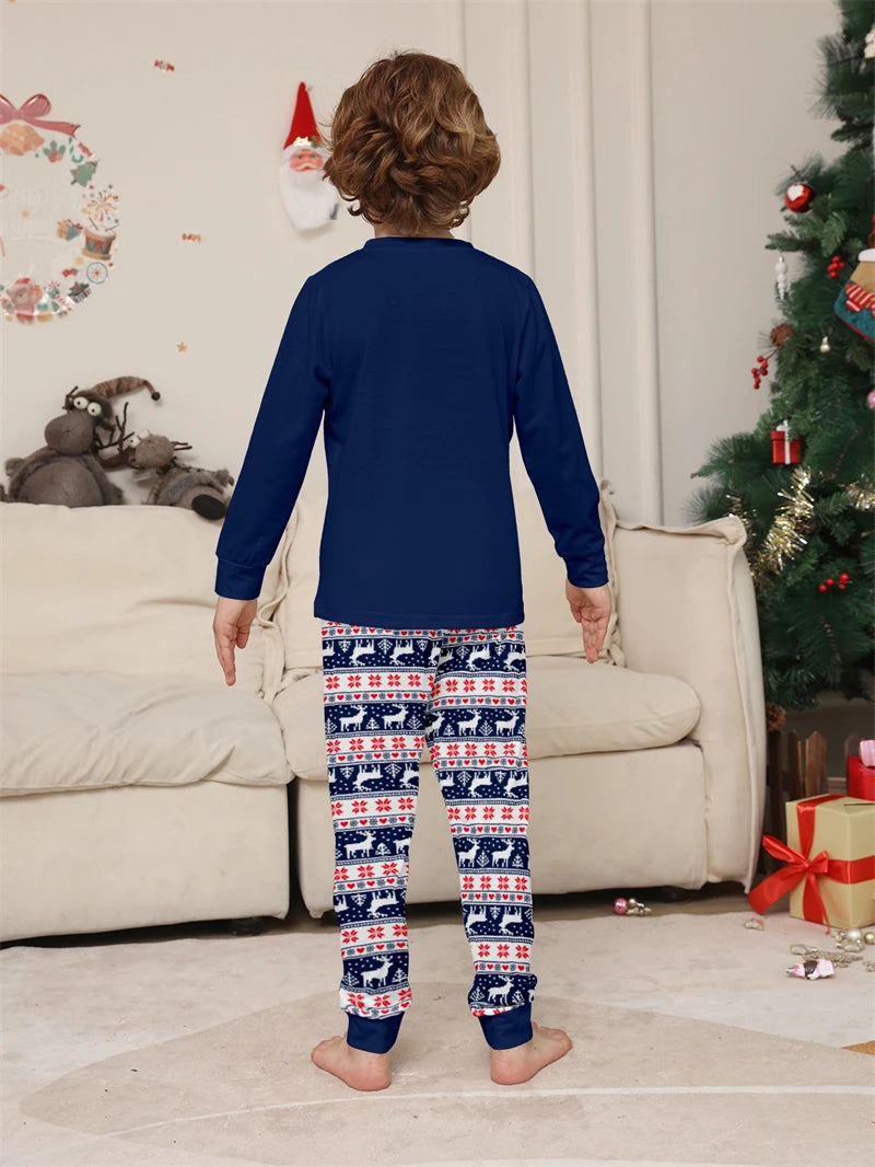 Blue and Red Reindeer Family Matching Christmas Pajama Sets