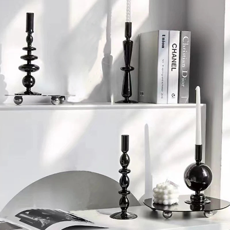 Black Glass Shapes Candle Holder