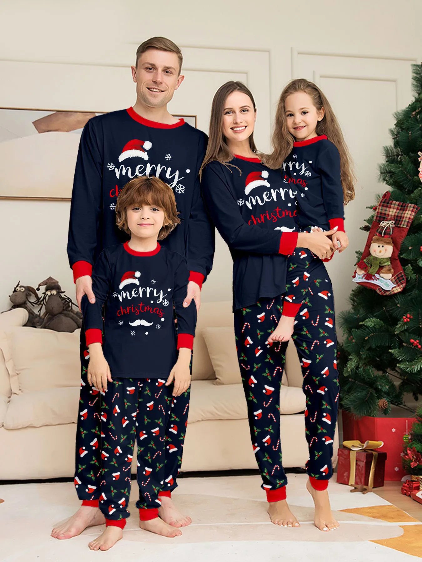 Black and Red Santa Christmas Family Matching Pajama Set