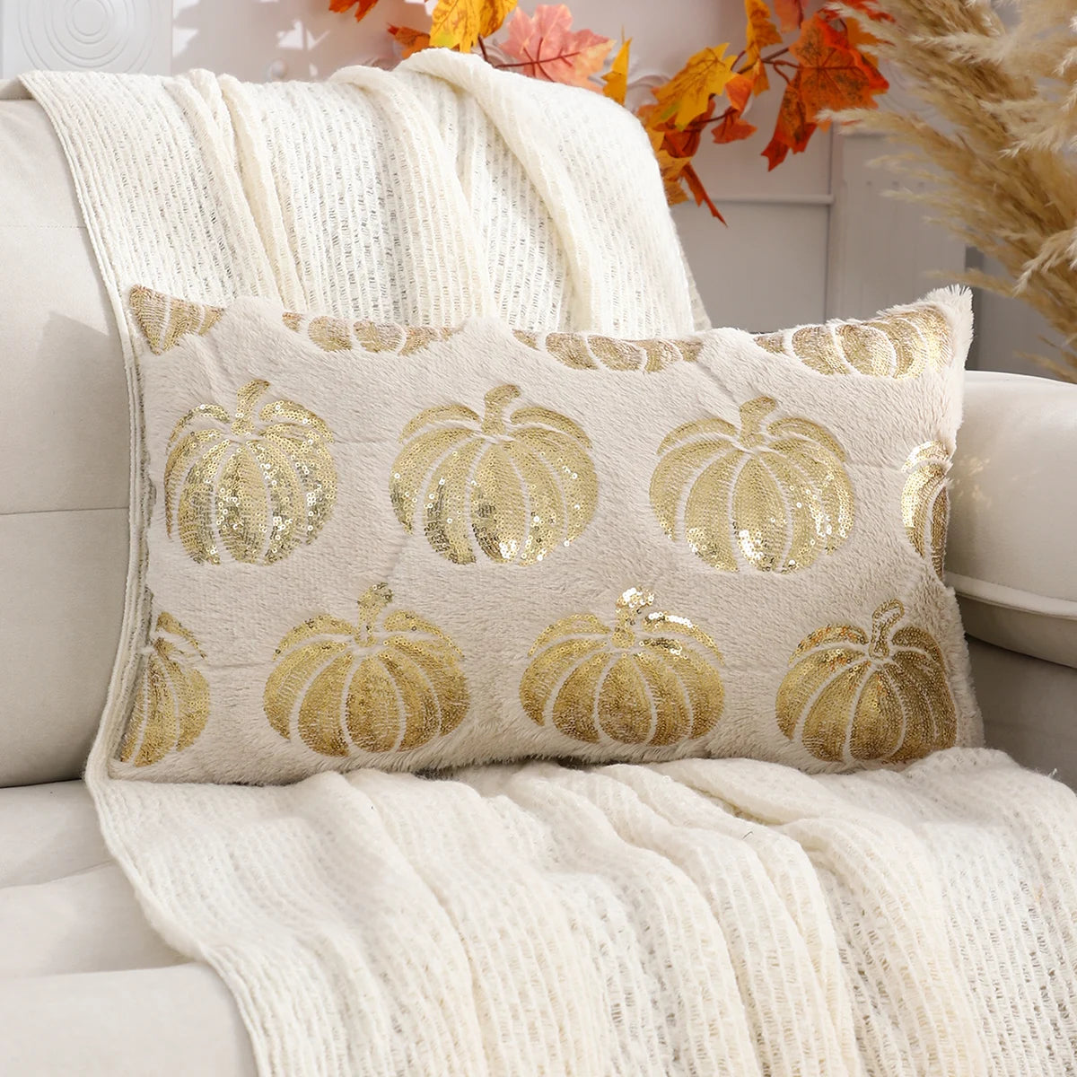 Embroidered Pumpkin Pillow Cover