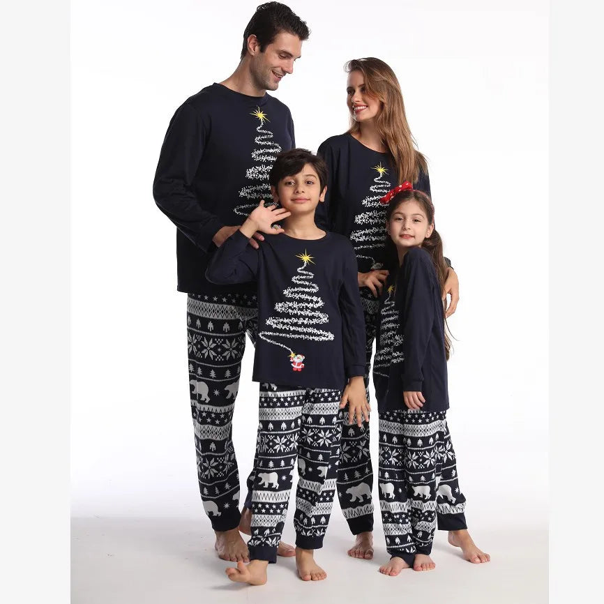 Red or Navy and White Christmas Tree Family Pajama Set