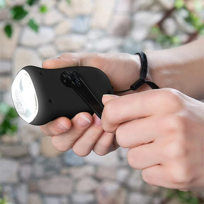 Mini Solar Power LED Hand Pressing Crank Dynamo Flashlight