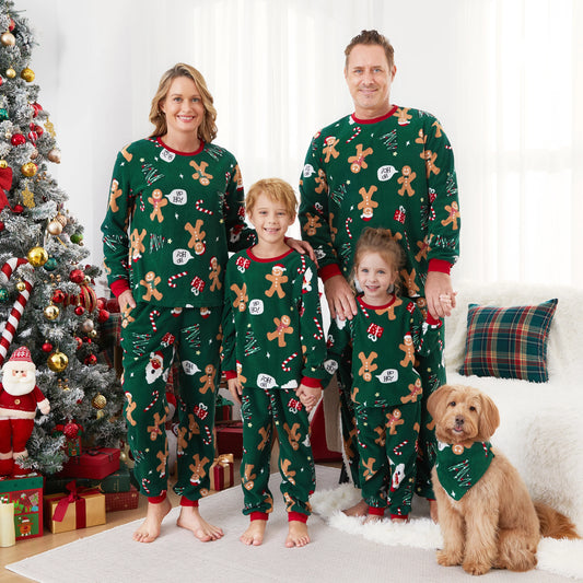 Green Gingerbread Family Christmas Pajama Set