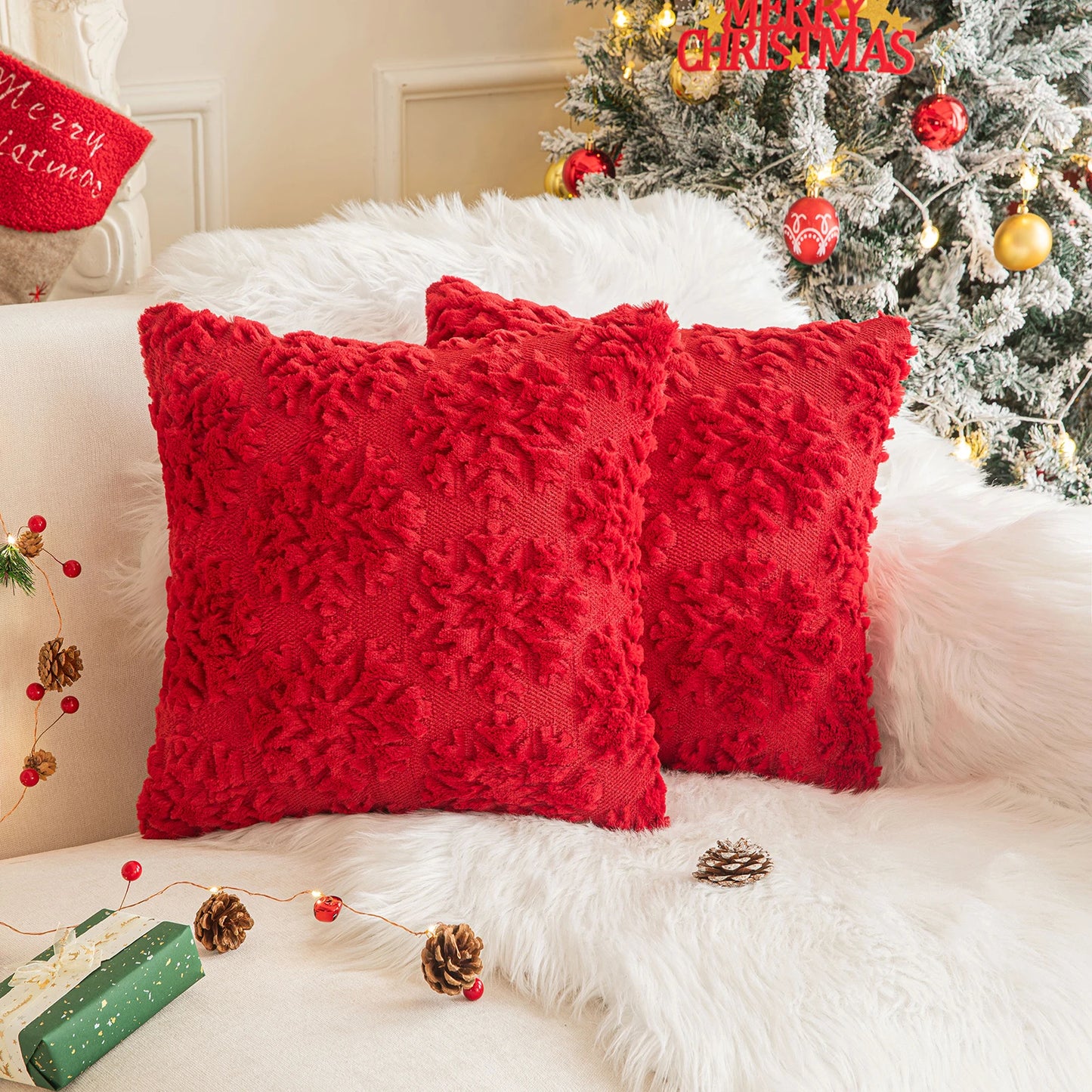 Christmas Tree or Snowflake Pillow Covers- set of 2