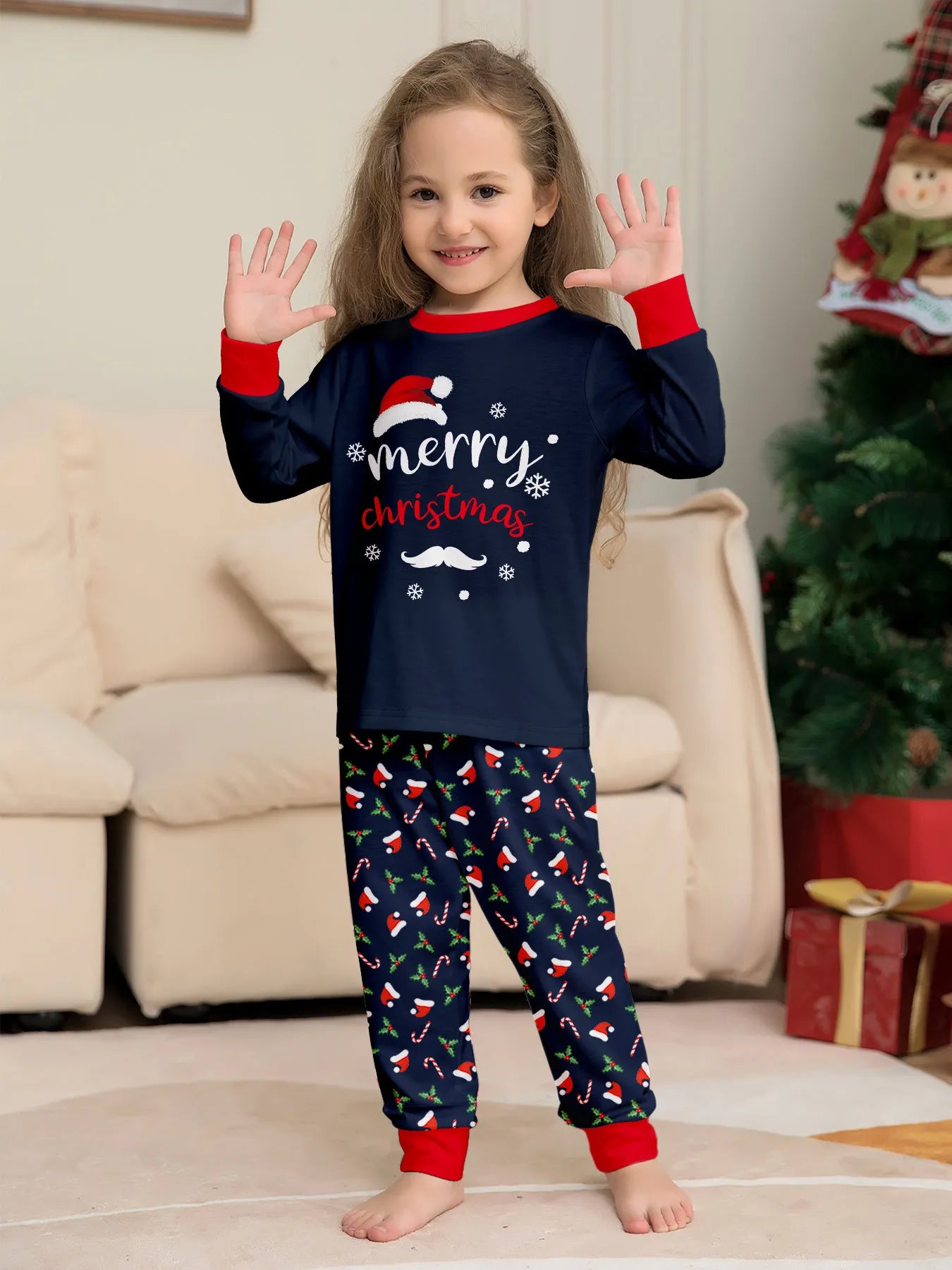 Black and Red Santa Christmas Family Matching Pajama Set