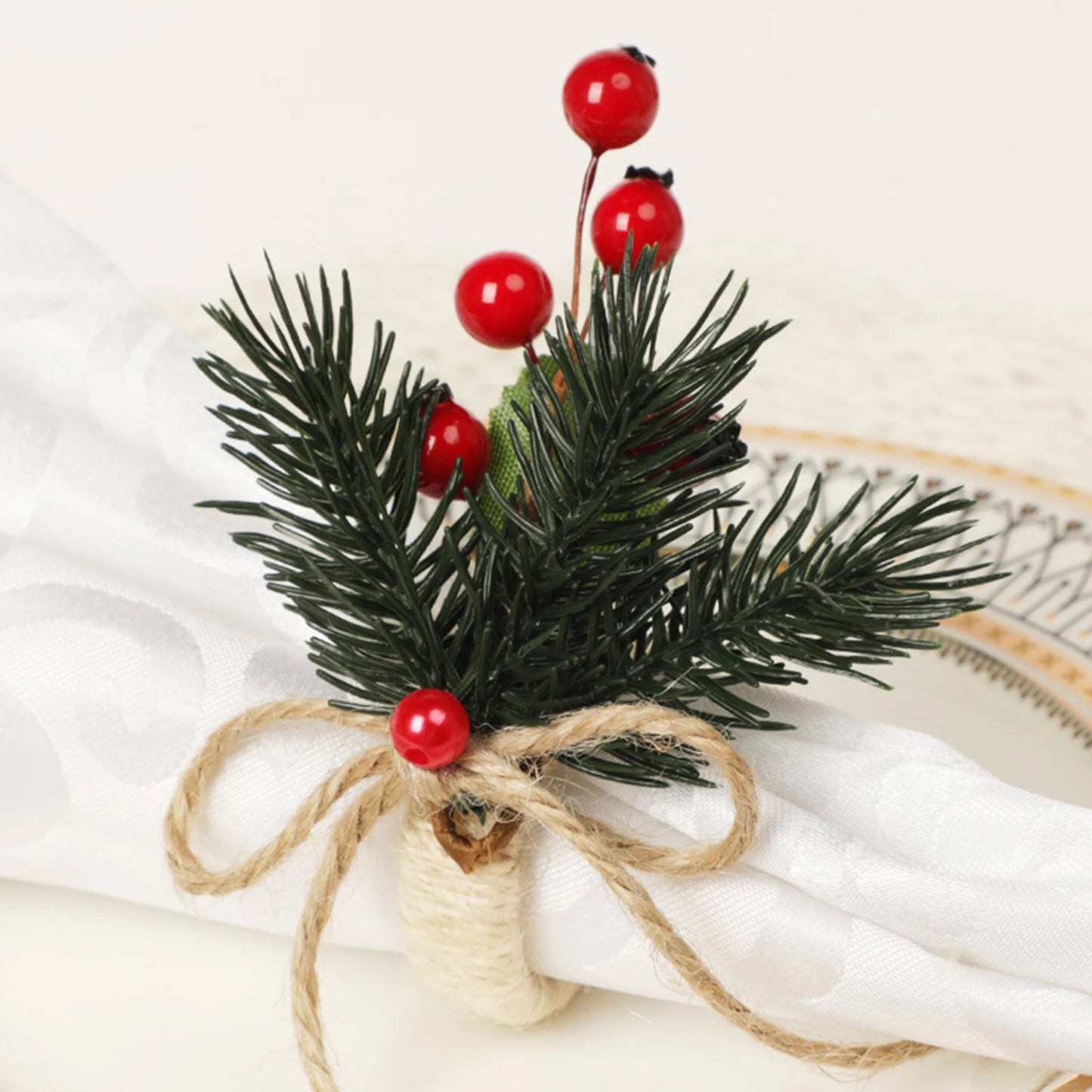 Napkin Rings- Christmas Holly Berries & Pinecones