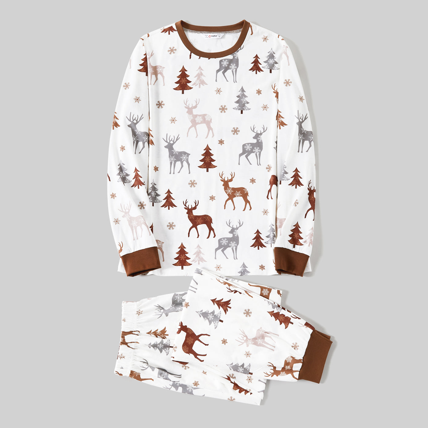 Neutral Reindeer & Trees Print Family Christmas Pajamas