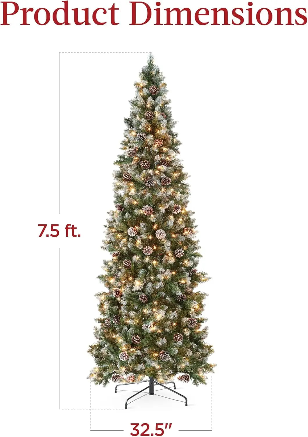 Christmas Tree 4.5, 6, 7.5, 9 or 12 ft Pre-lit Pencil Slim, Partially Flocked