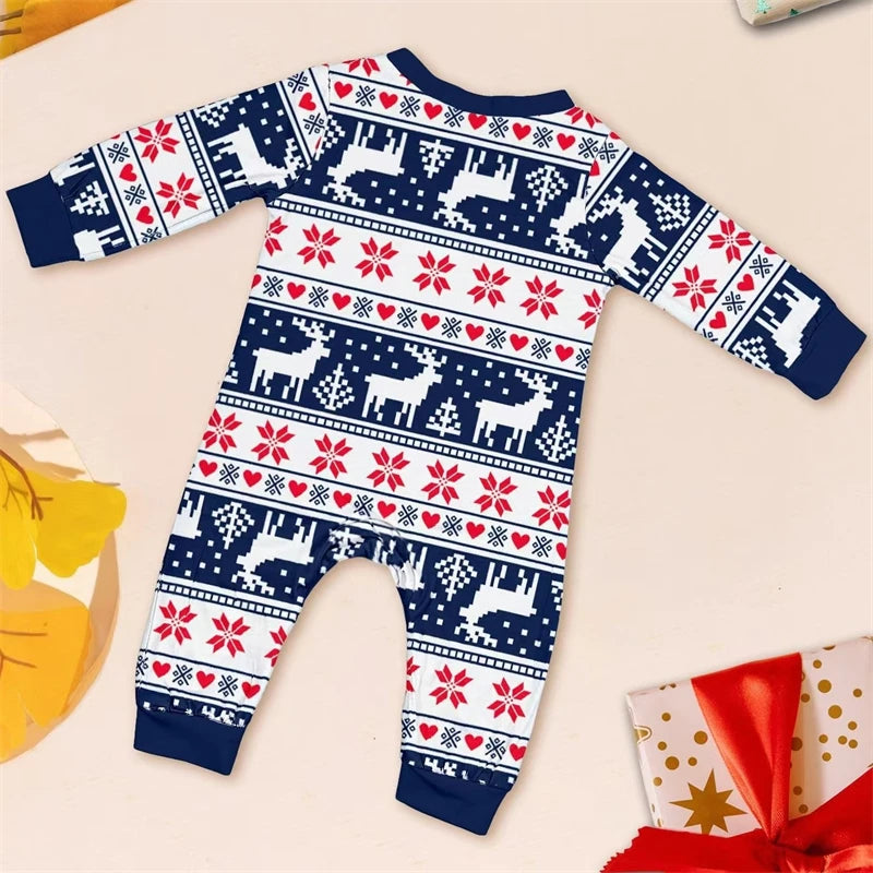 Blue and Red Reindeer Family Matching Christmas Pajama Sets