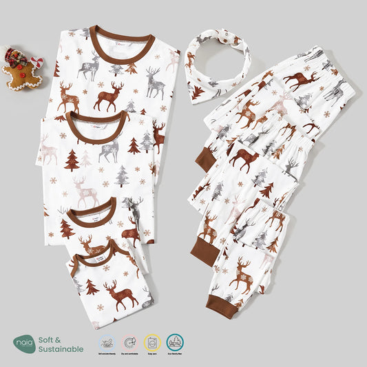 Neutral Reindeer & Trees Print Family Christmas Pajamas