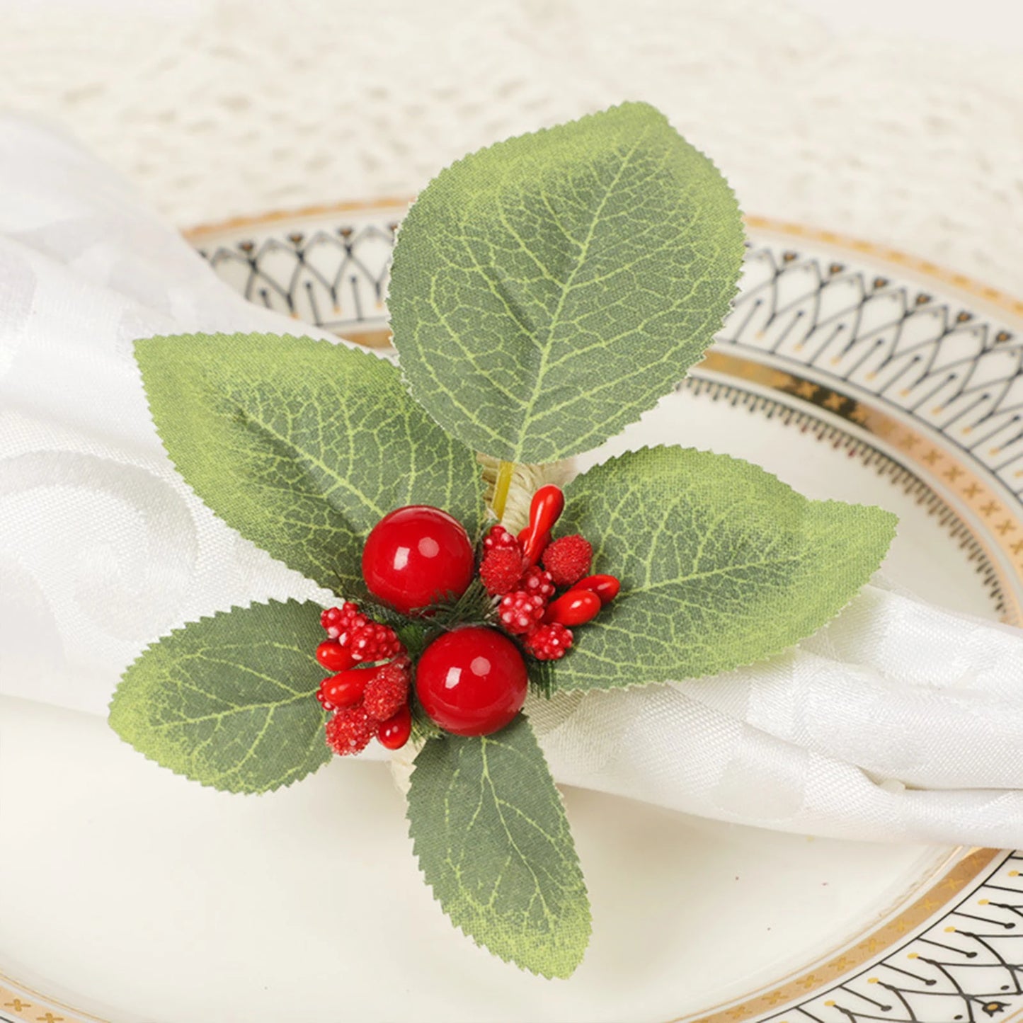 Napkin Rings- Christmas Holly Berries & Pinecones