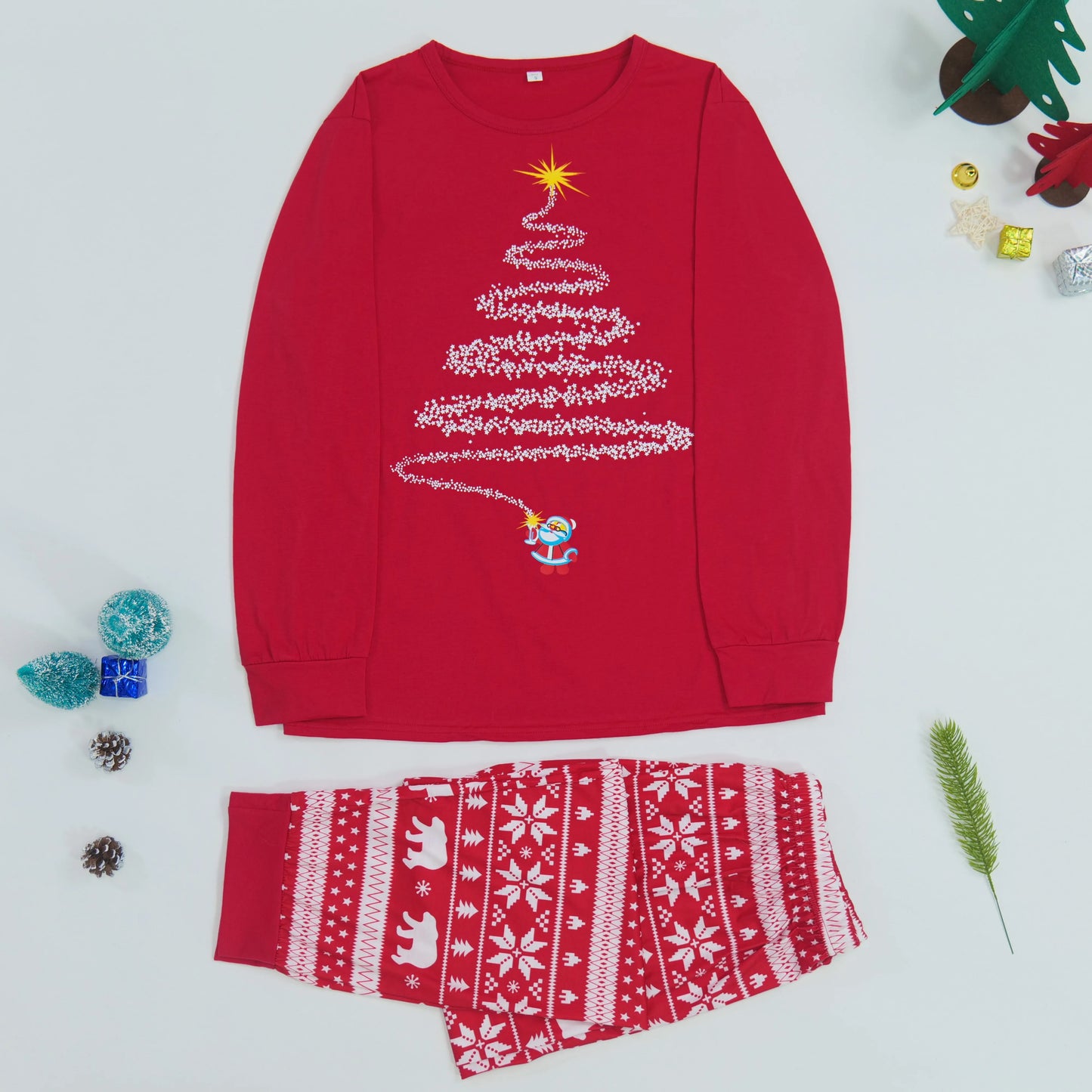 Red or Navy and White Christmas Tree Family Pajama Set