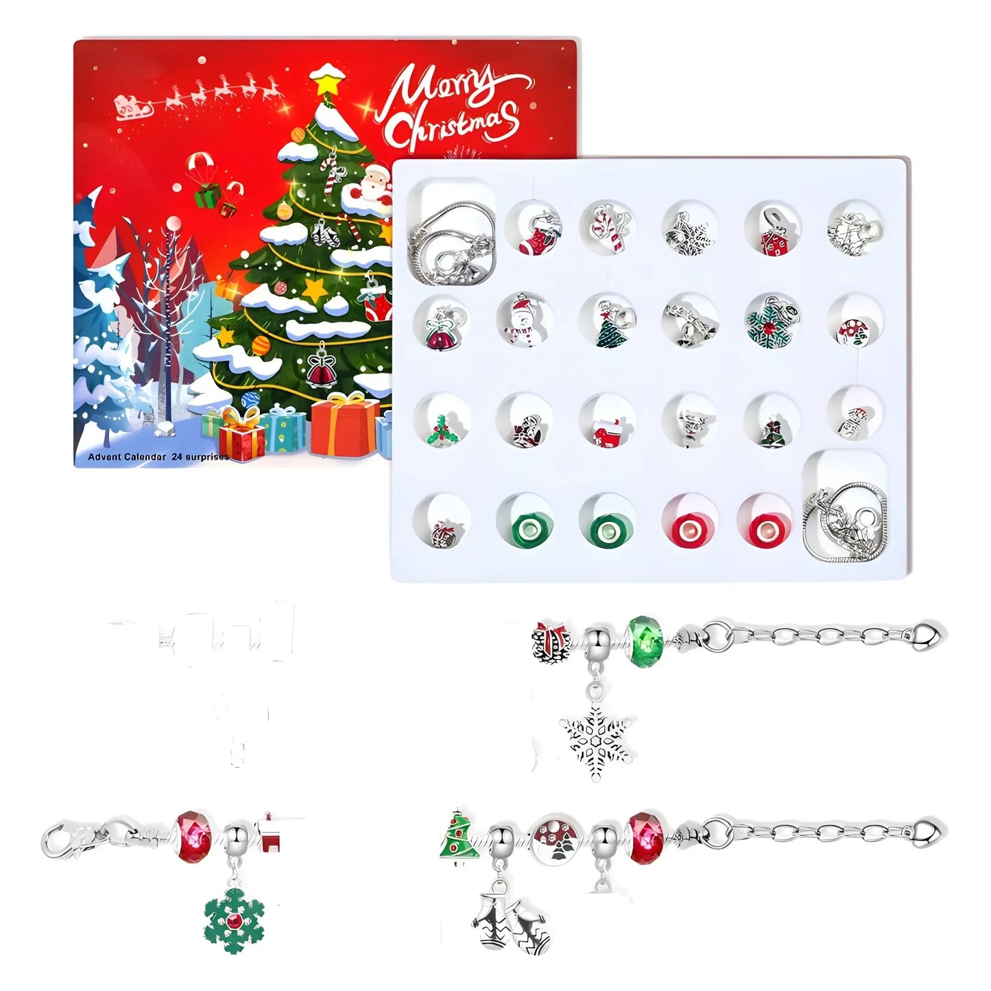 Christmas Advent Calendar- Snowman and Santa Claus Bracelet