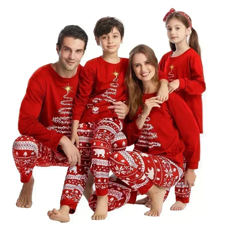 Red or Navy and White Christmas Tree Family Pajama Set