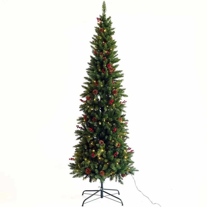 Christmas Tree 7.5 Pre-lit Pencil Slim  Fir Tree with Cones and Berries