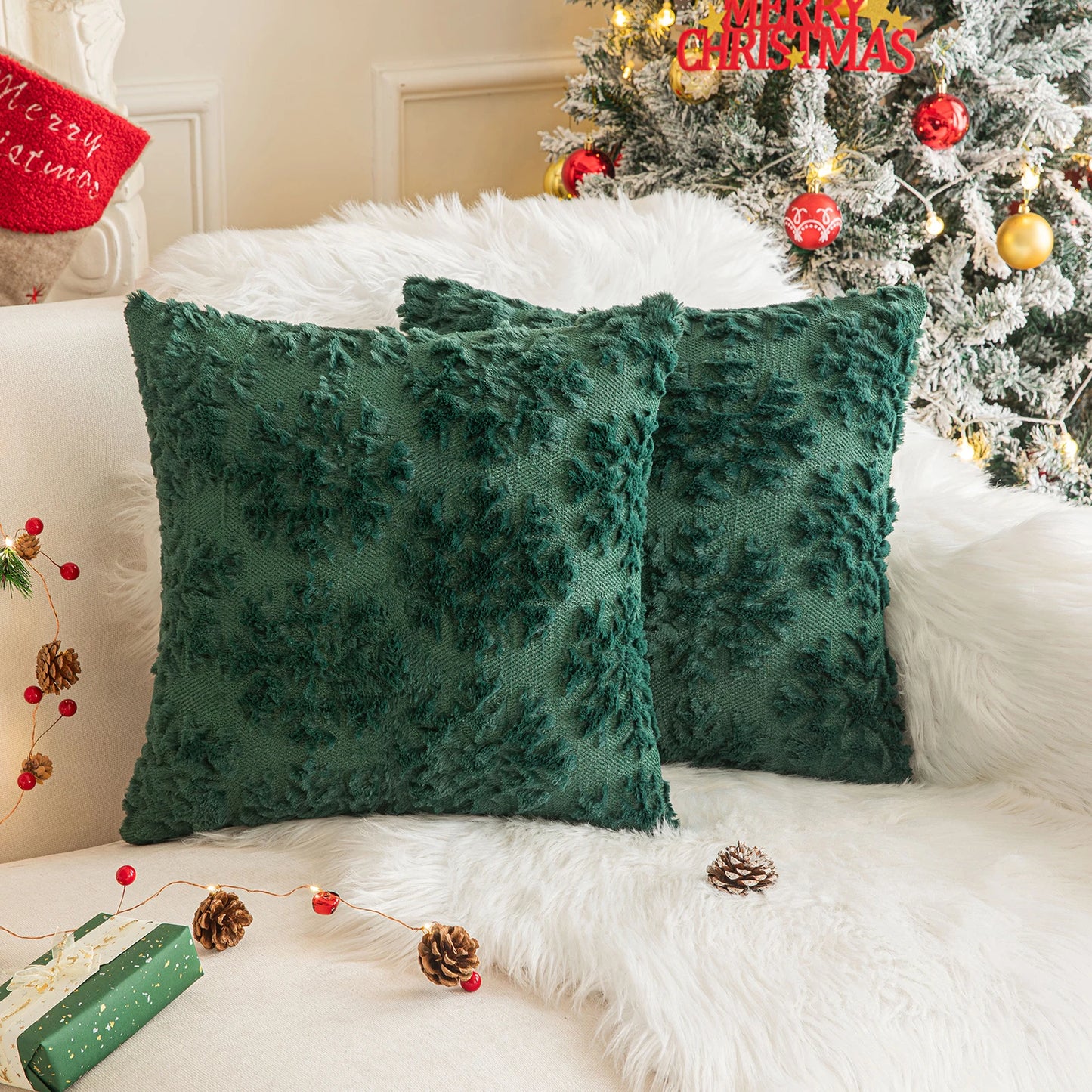 Christmas Tree or Snowflake Pillow Covers- set of 2