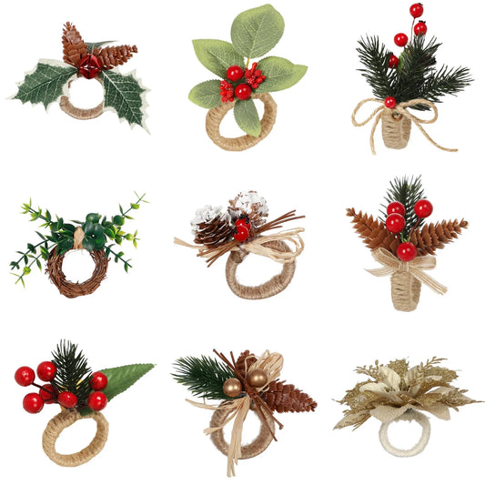 Napkin Rings- Christmas Holly Berries & Pinecones