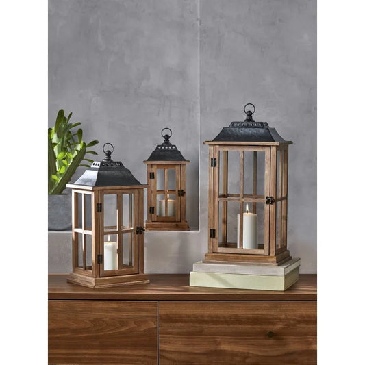 Rustic Wood Candle Holder Lantern