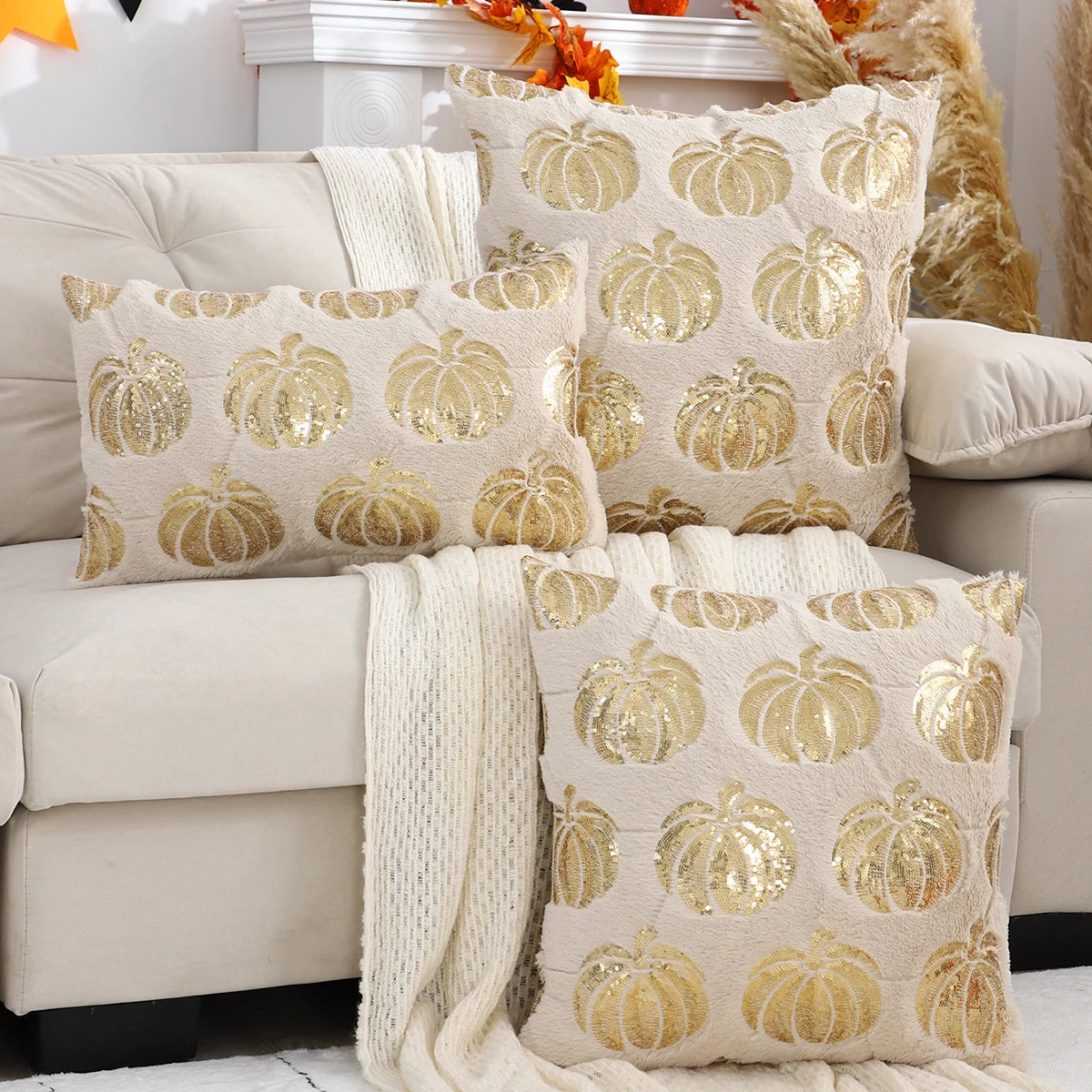 Embroidered Pumpkin Pillow Cover