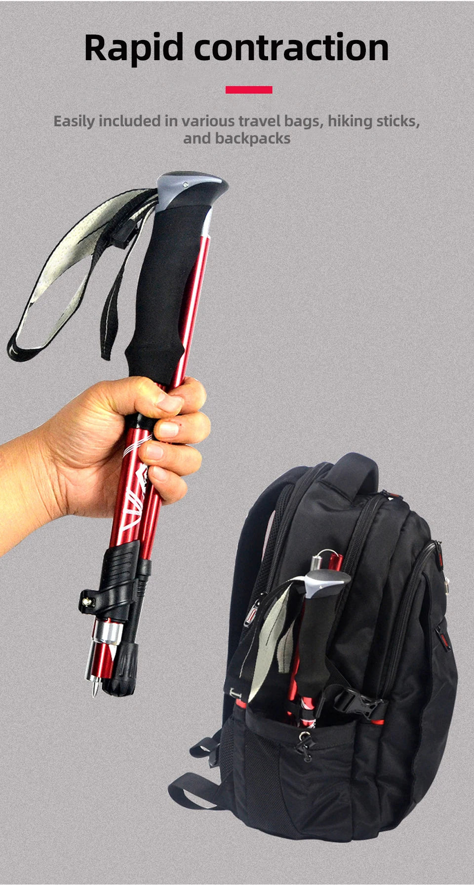 5 Section Foldable Trekking Pole Portable Hiking & Walking Stick