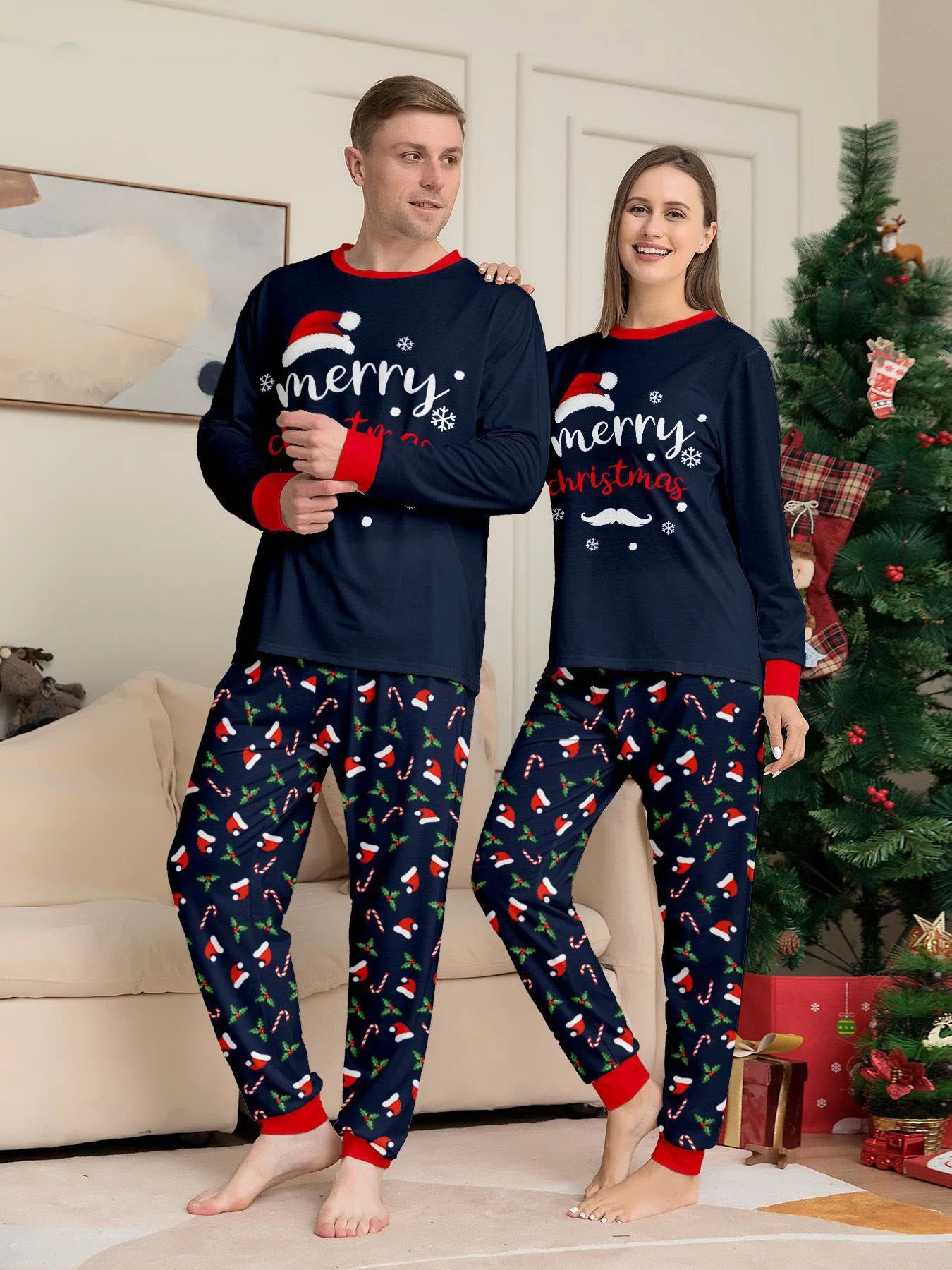 Black and Red Santa Christmas Family Matching Pajama Set