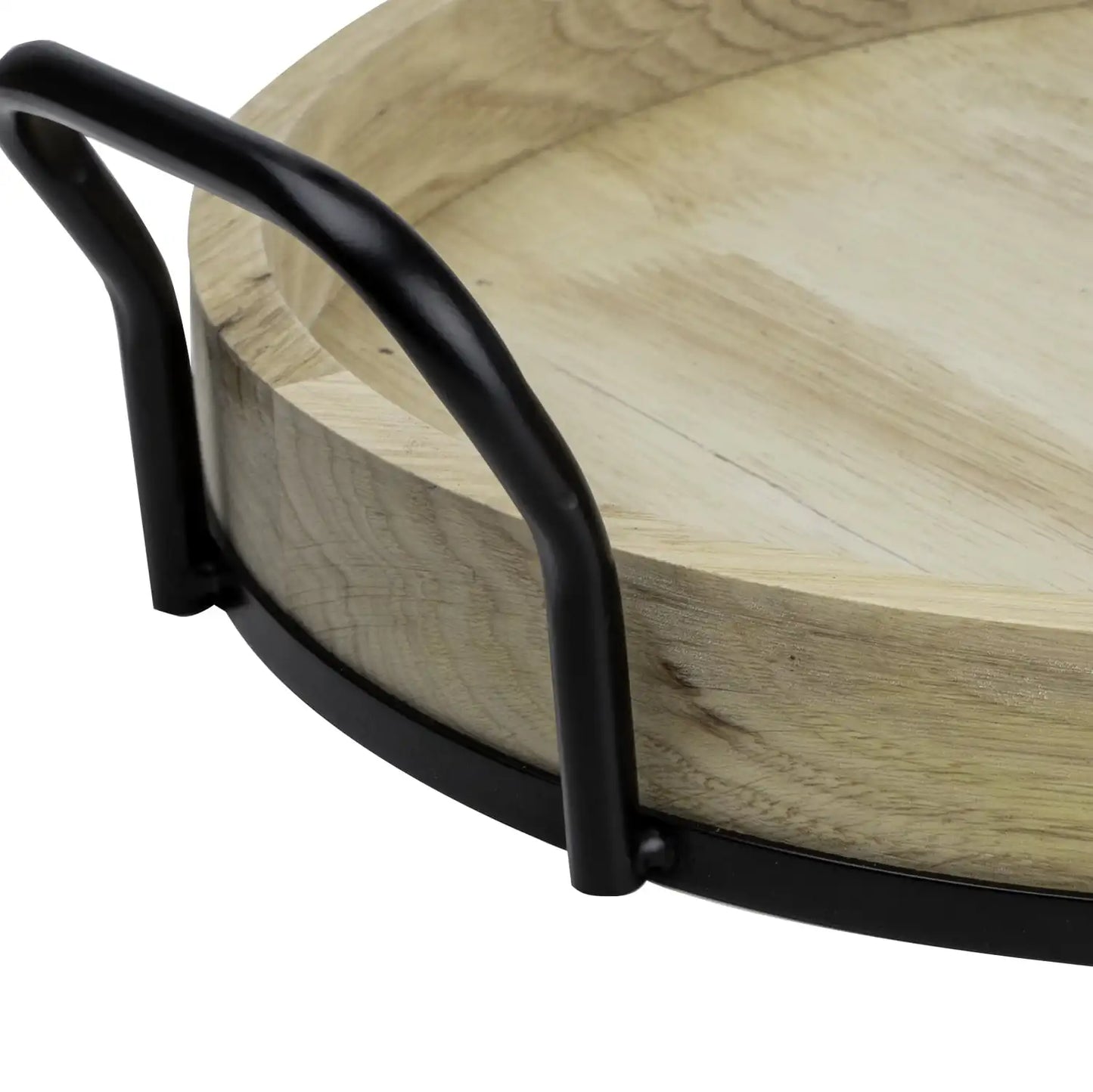 Round Light Wood and Metal Tray